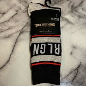 True Religion Men's 2 Pack Crew Socks Logo Branded - NWT $34